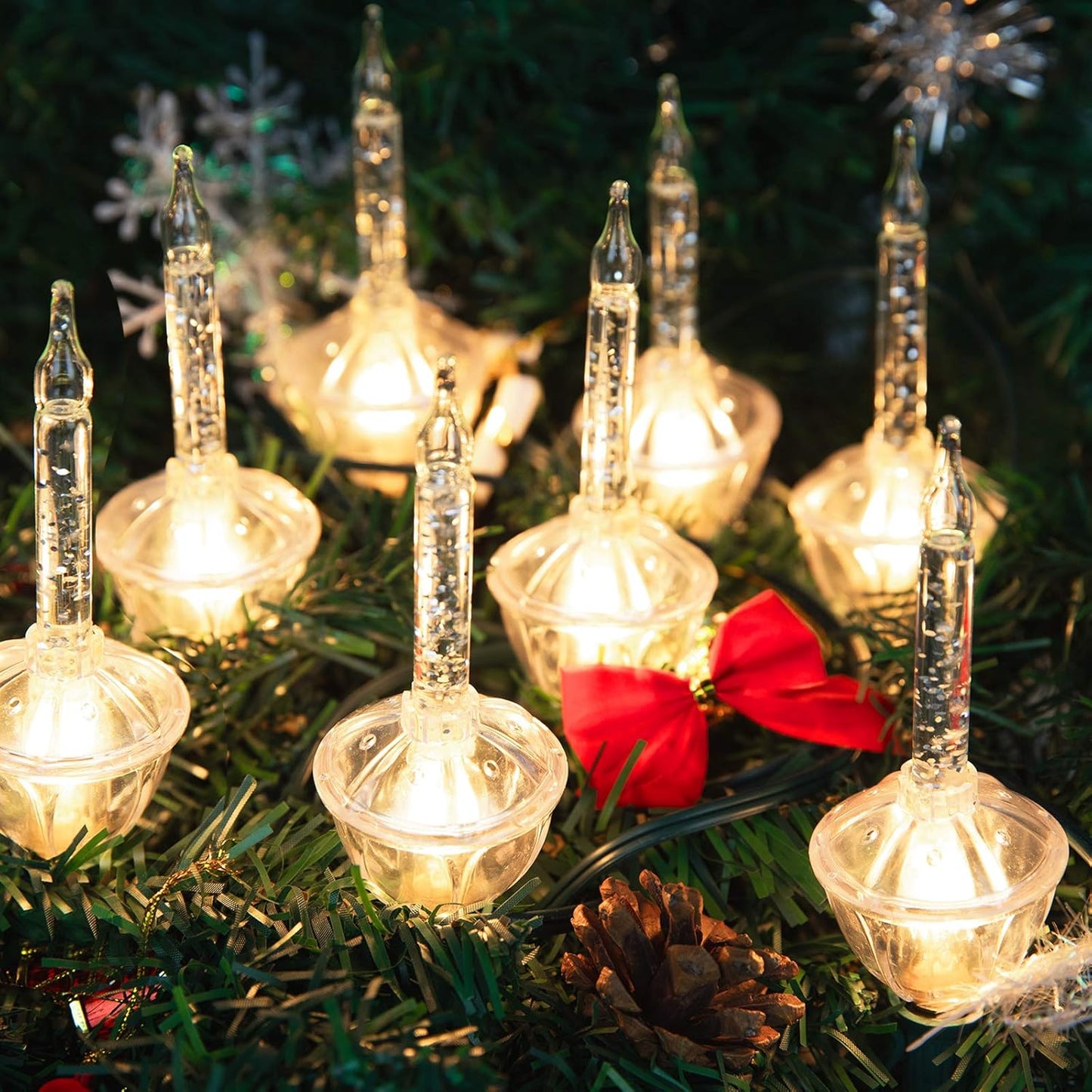 7 Pack Bubble Lights Replacement Bulbs, Traditional Christmas Clear Fluid Lights with Silver Glitter, C7 E12 Candelabra Base, Lamps for Xmas Tree Decoration