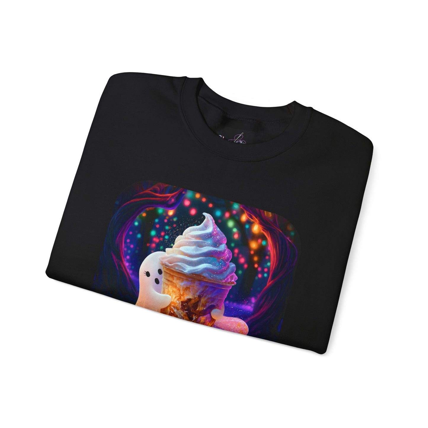 WOMENS SWEATSHIRT - Iced Coffee Queen — Cute Halloween Ghost Coffee Crewneck w/ Custom Sleeve Option