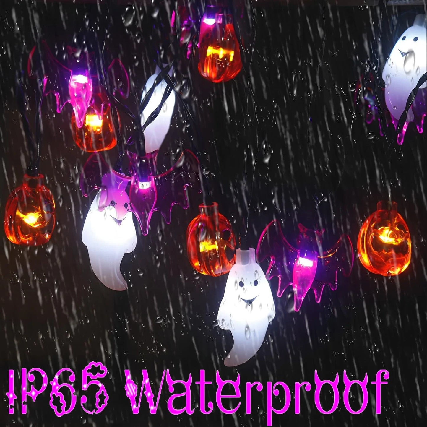 20Ft 40 LED Halloween String Lights with Pumpkin Bat Ghost, 8 Lighting Modes Waterproof Halloween Decorations for Home Party Decor