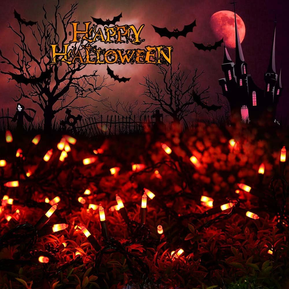 Orange Halloween String Lights, 2 Packs Total 43.26Ft 200 Count Incandescent Orange Lights, 120V UL Certified Connectable Halloween Mini Light for Indoor/Outdoor Spooky House & Party Decor