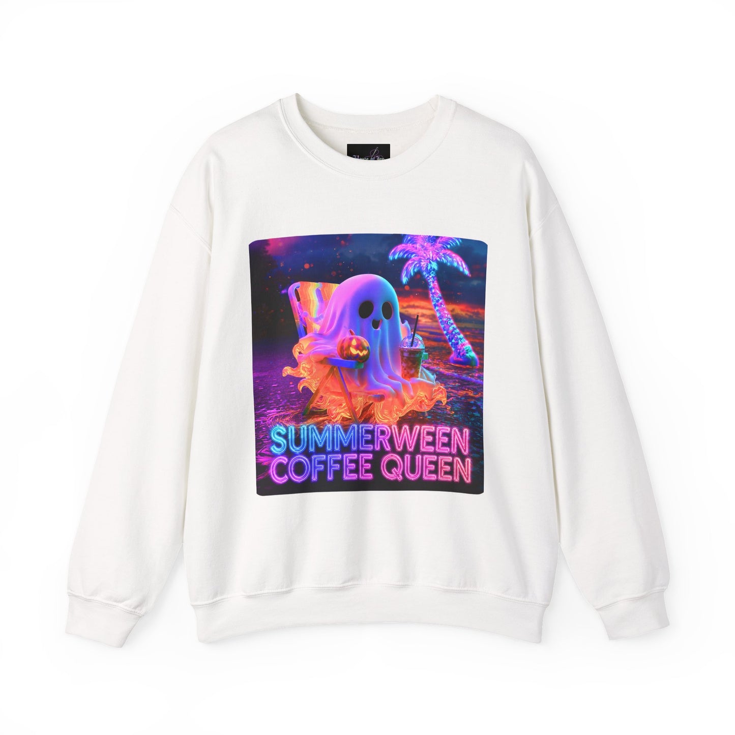 WOMENS SWEATSHIRT - Summerween Coffee Queen - Neon Ghost Beach Crewneck