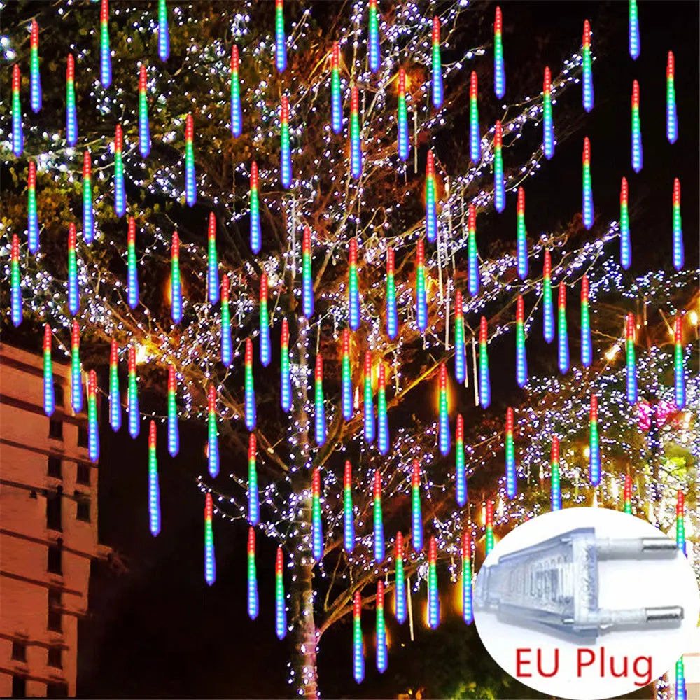 50Cm EU Plug Meteor Shower Rain Street Garlands for Outdoor Garland Fairy Garden Lights Wedding Holiday Lighting