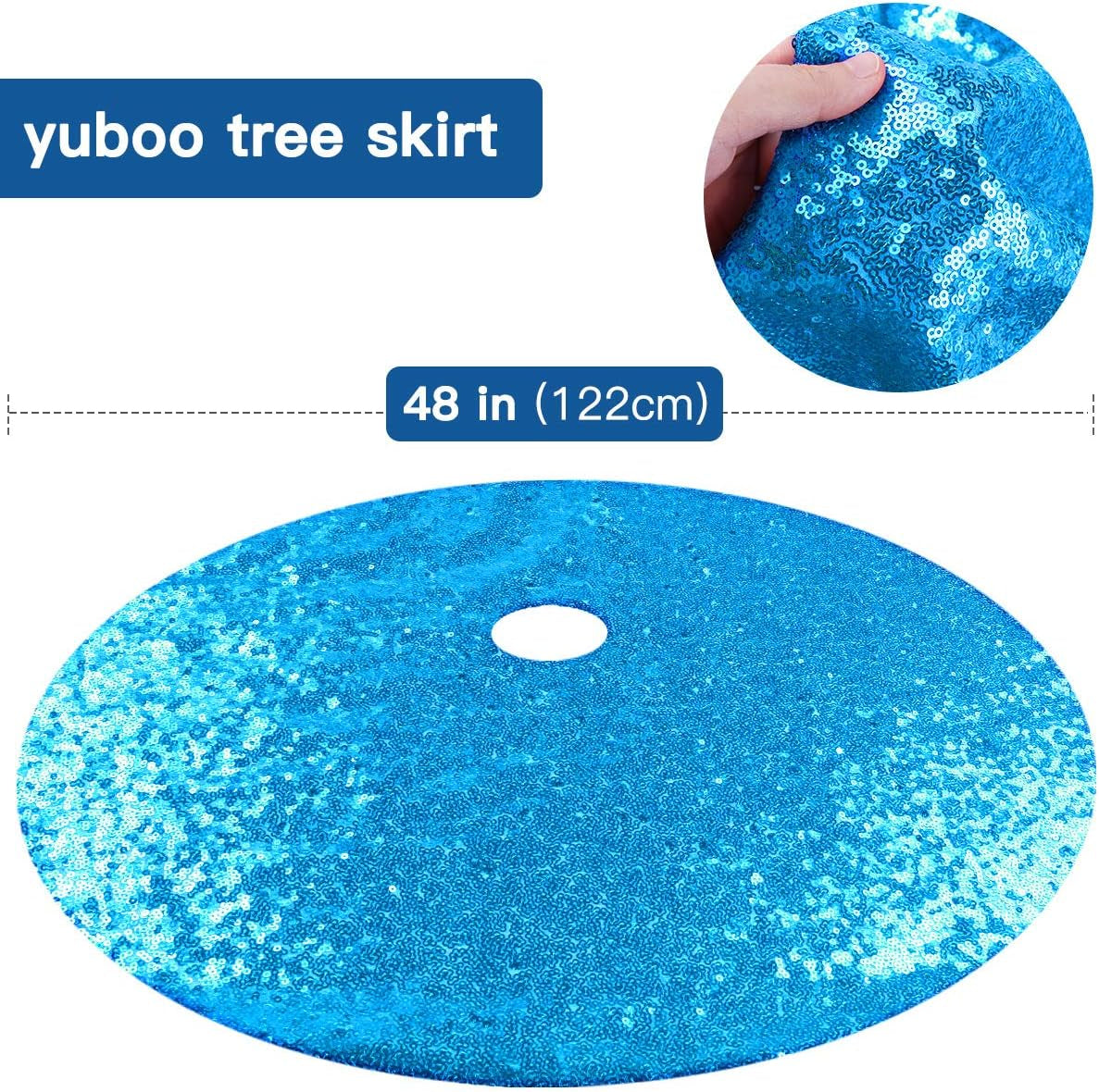 Teal Blue Christmas Tree Skirt, 48 Inch Sequin Double Layers Tree Mat for Turquoise Christmas Decorations