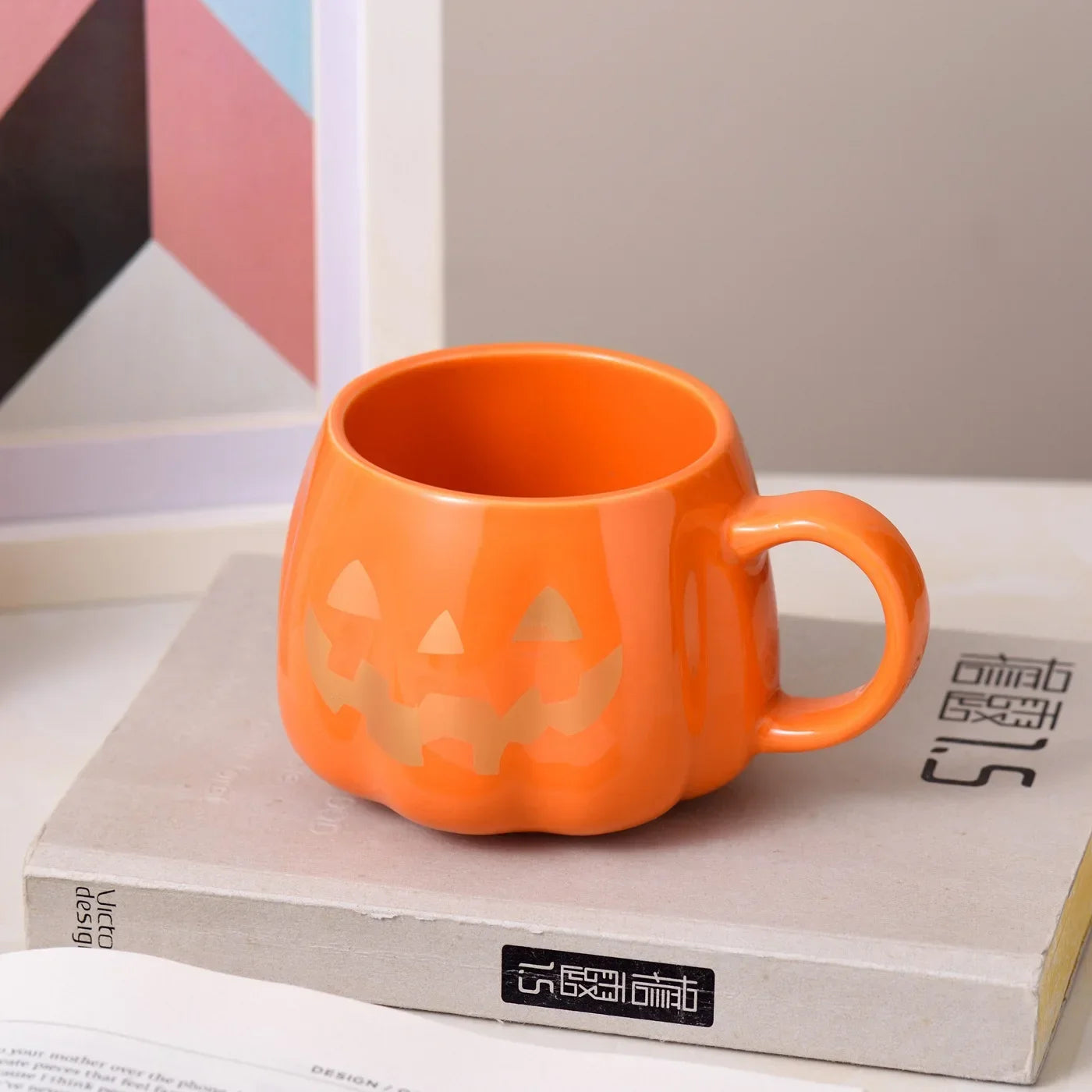 1Pc 400Ml Halloween Pumpkin Mug Decor Halloween Pattern Mug Ceramic Cute Pumpkin Coffee Cup Birthday Tabletop Drinkware Gifts