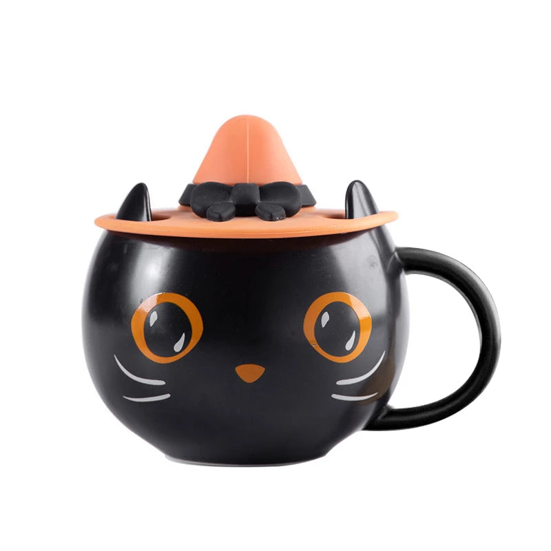 300Ml Creative Cute Black Cat Cup Ceramic Coffee Mug with Handle Halloween Magic Hat Tea Milk Cup Family Couples Friend Kid Gift