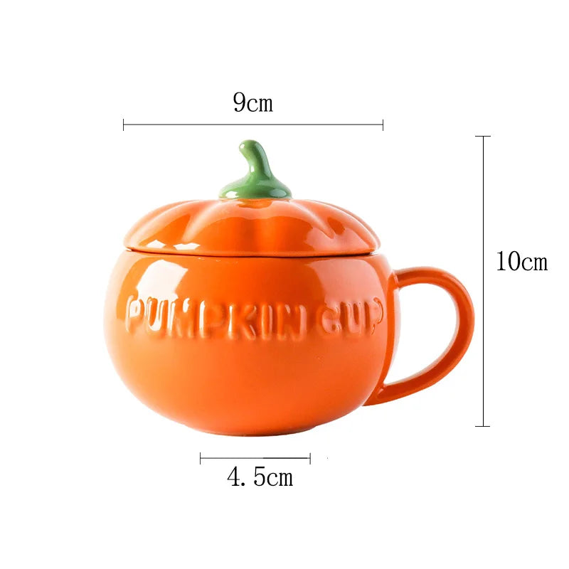 Halloween Creative Pumpkin Mug Ceramic Cup with Spoon Soup Mug with Lid Oatmeal Breakfast Cup for Kids Tea Milk Coffee Cup