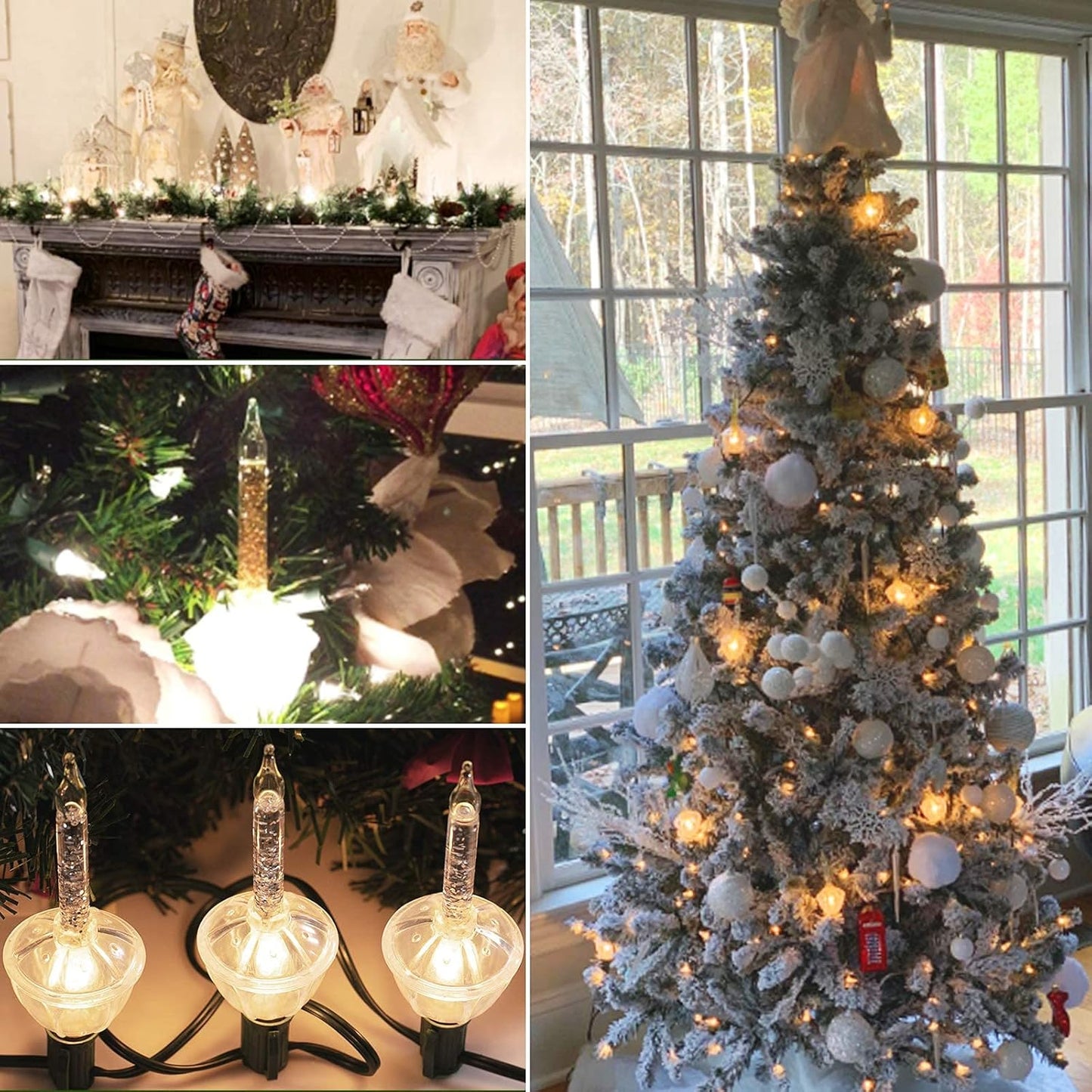 7 Pack Bubble Lights Replacement Bulbs, Traditional Christmas Clear Fluid Lights with Silver Glitter, C7 E12 Candelabra Base, Lamps for Xmas Tree Decoration