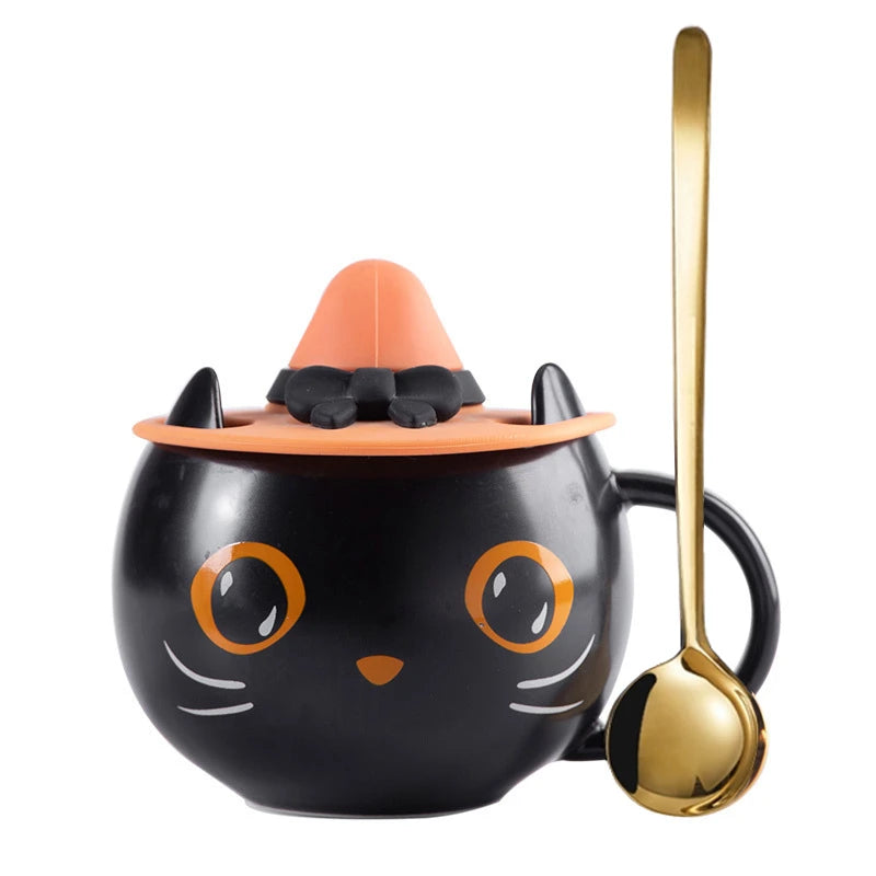 300Ml Creative Cute Black Cat Cup Ceramic Coffee Mug with Handle Halloween Magic Hat Tea Milk Cup Family Couples Friend Kid Gift
