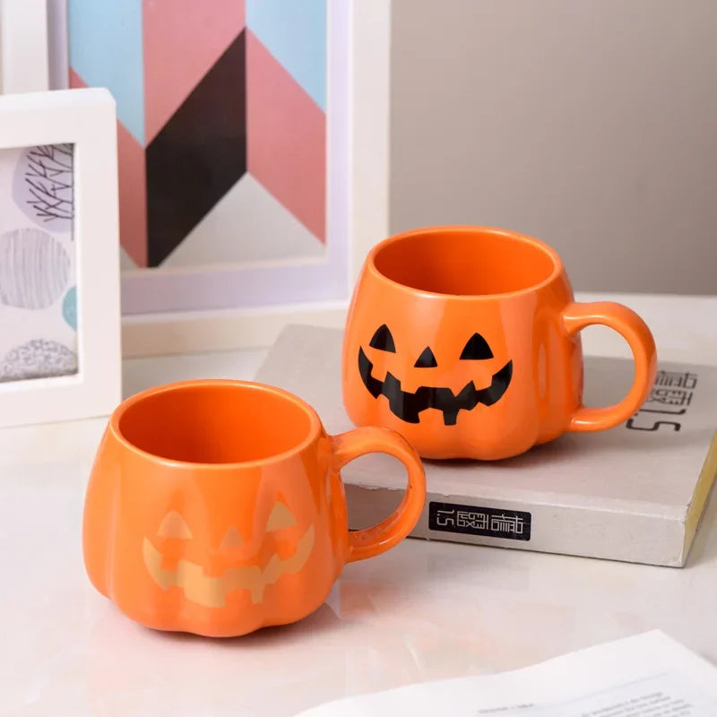 1Pc 400Ml Halloween Pumpkin Mug Decor Halloween Pattern Mug Ceramic Cute Pumpkin Coffee Cup Birthday Tabletop Drinkware Gifts