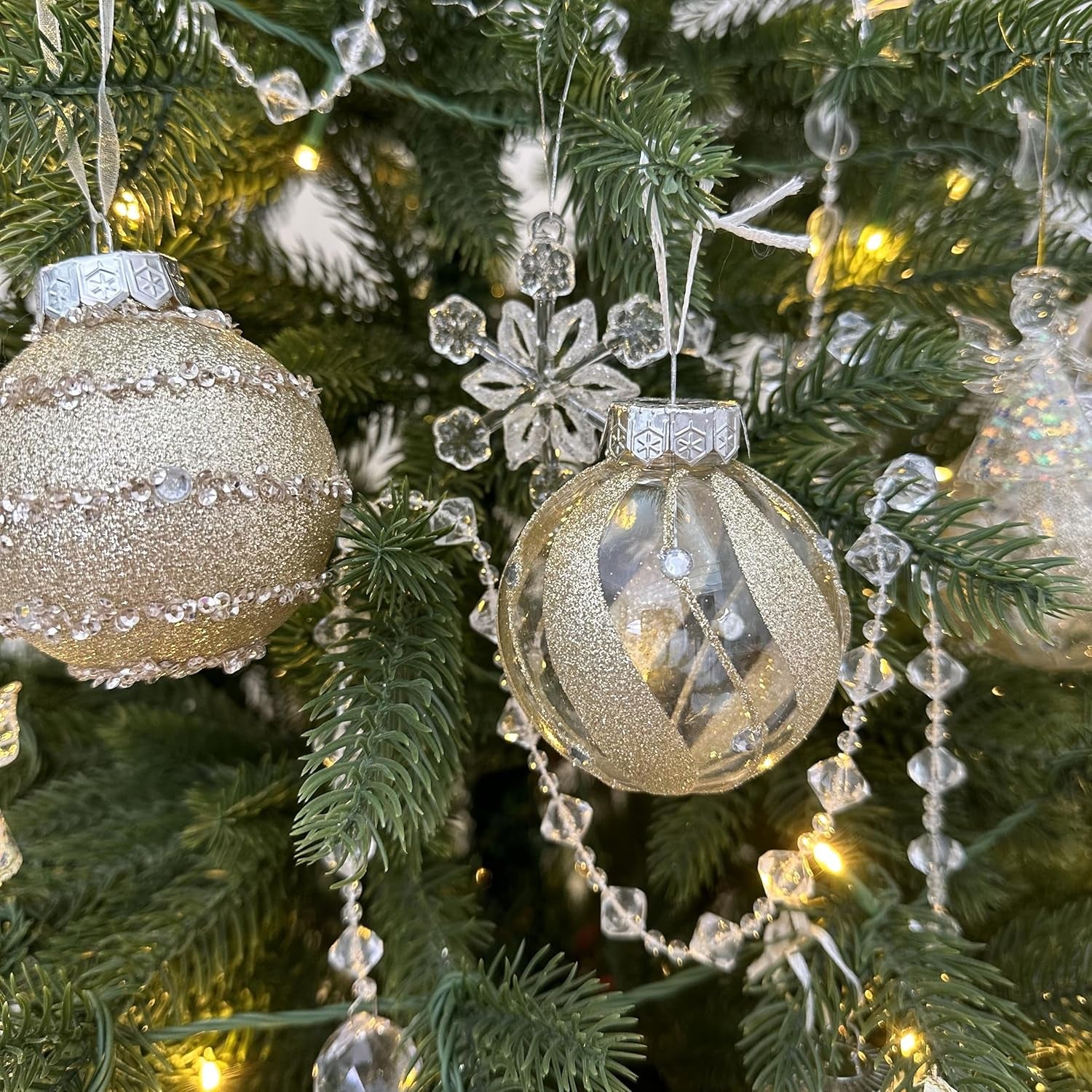 Christmas Ball Ornaments Set, Shatterproof Christmastree Decorations,12Ct Large Plastic Hanging Ornaments, 70Mm/2.76",Champagne Gold