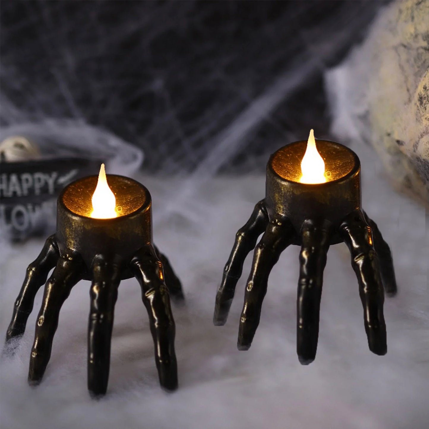 Halloween Flameless Candles Holder Lights, Ghost Skeleton Hand Candle, Battery Operated Led Candle Lights for Home Party, Halloween Decorations Indoor