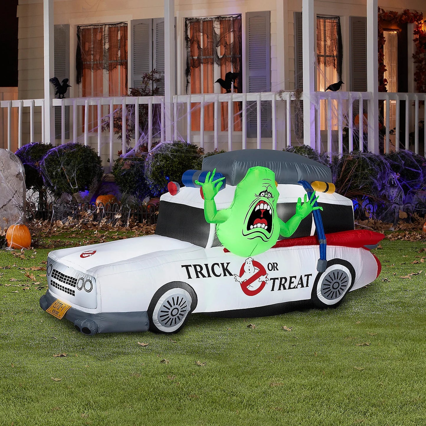 3.7 Ft Airblown® Blowup Inflatable Ghostbusters Ecto-1 with Slimer Outdoor Decoration - White