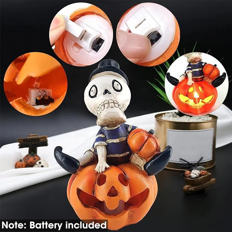 2-Packs Pumkin Decorating Halloween Pumpkin Skull Lamp LED Skeleton Night Light Halloween Decor