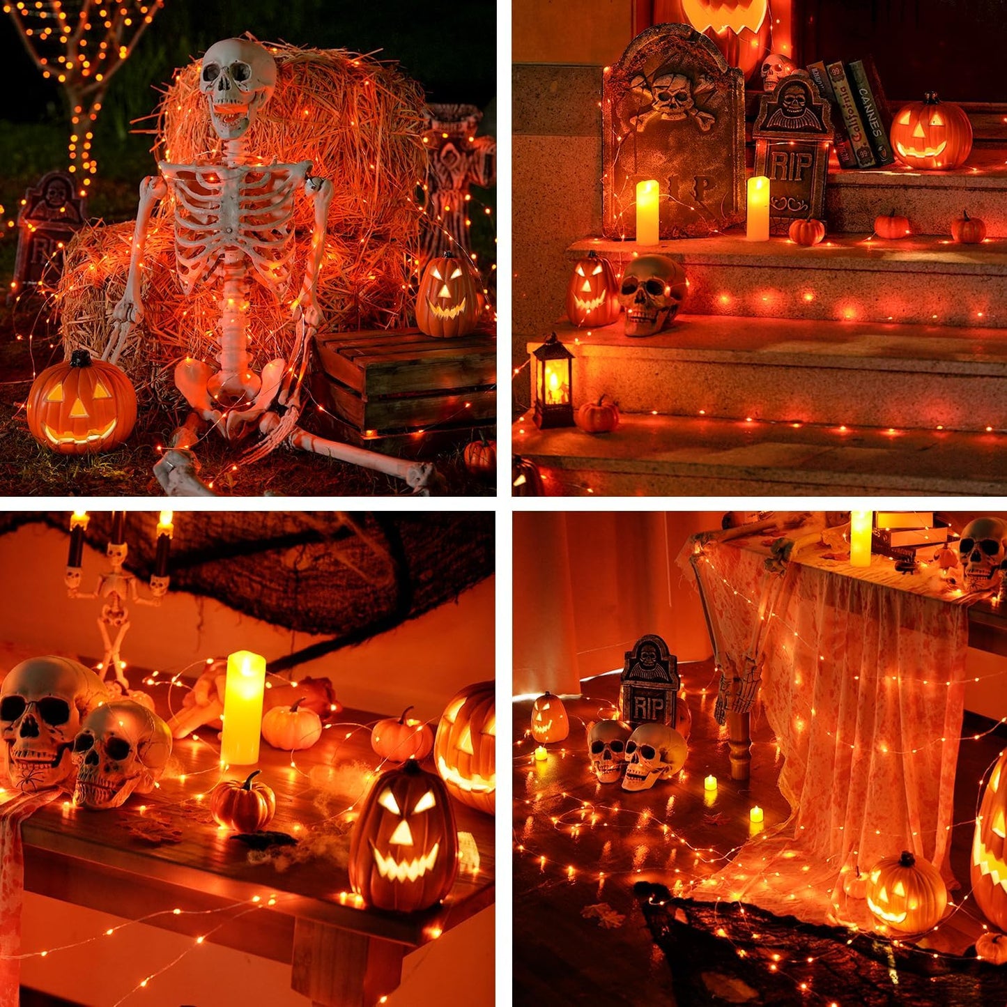 2 Pack Orange Fairy Lights, Total 200 LED 66Ft Battery Operated Halloween Lights with Remote, 8 Modes Twinkle String Light for Halloween Thangksgiving Fall Tree Indoor Outdoor Decoration