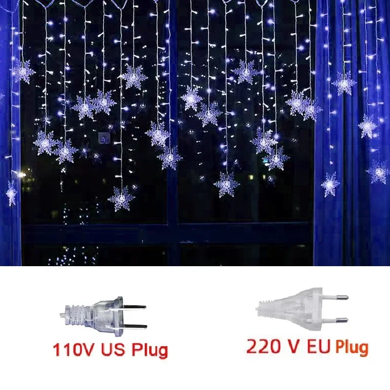 3.5M Christmas Lights LED Fairy String Lights Snowflake Curtain Garland Waterproof for Holiday Party Xmas Decoration 2024