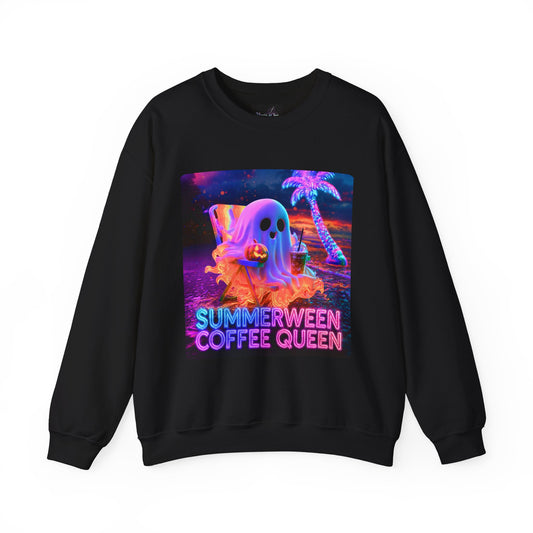 WOMENS SWEATSHIRT - Summerween Coffee Queen - Neon Ghost Beach Crewneck