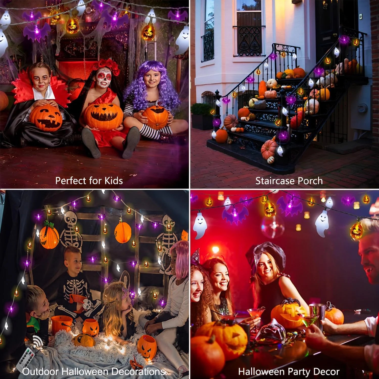 20Ft 40 LED Halloween String Lights with Pumpkin Bat Ghost, 8 Lighting Modes Waterproof Halloween Decorations for Home Party Decor