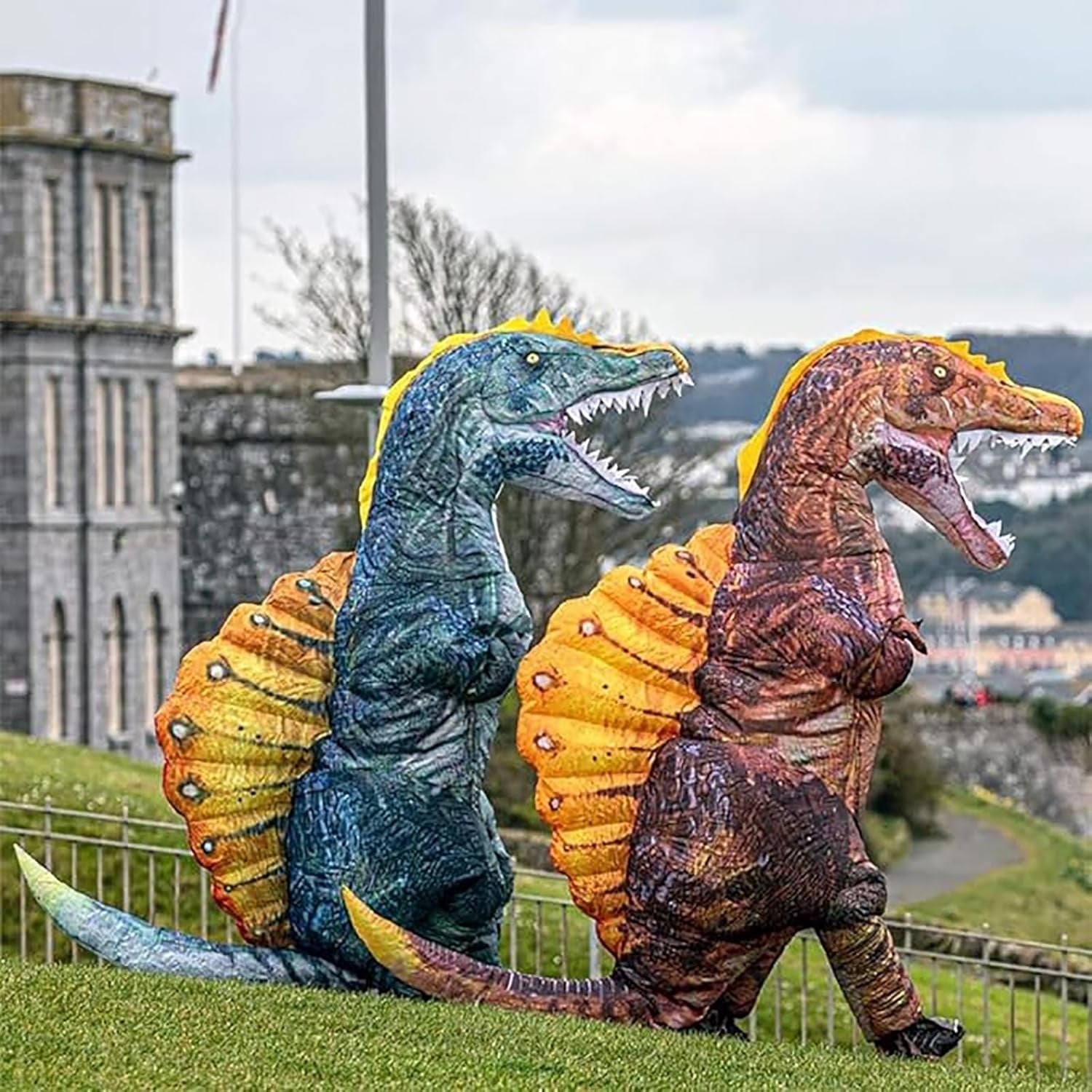 Inflatable Dinosaur Costume for Adult Blow-Up Spinosaurus Costume Funny Dino Halloween Costume Outfit for Women/Men