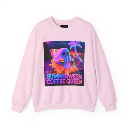 WOMENS SWEATSHIRT - Summerween Coffee Queen - Neon Ghost Beach Crewneck
