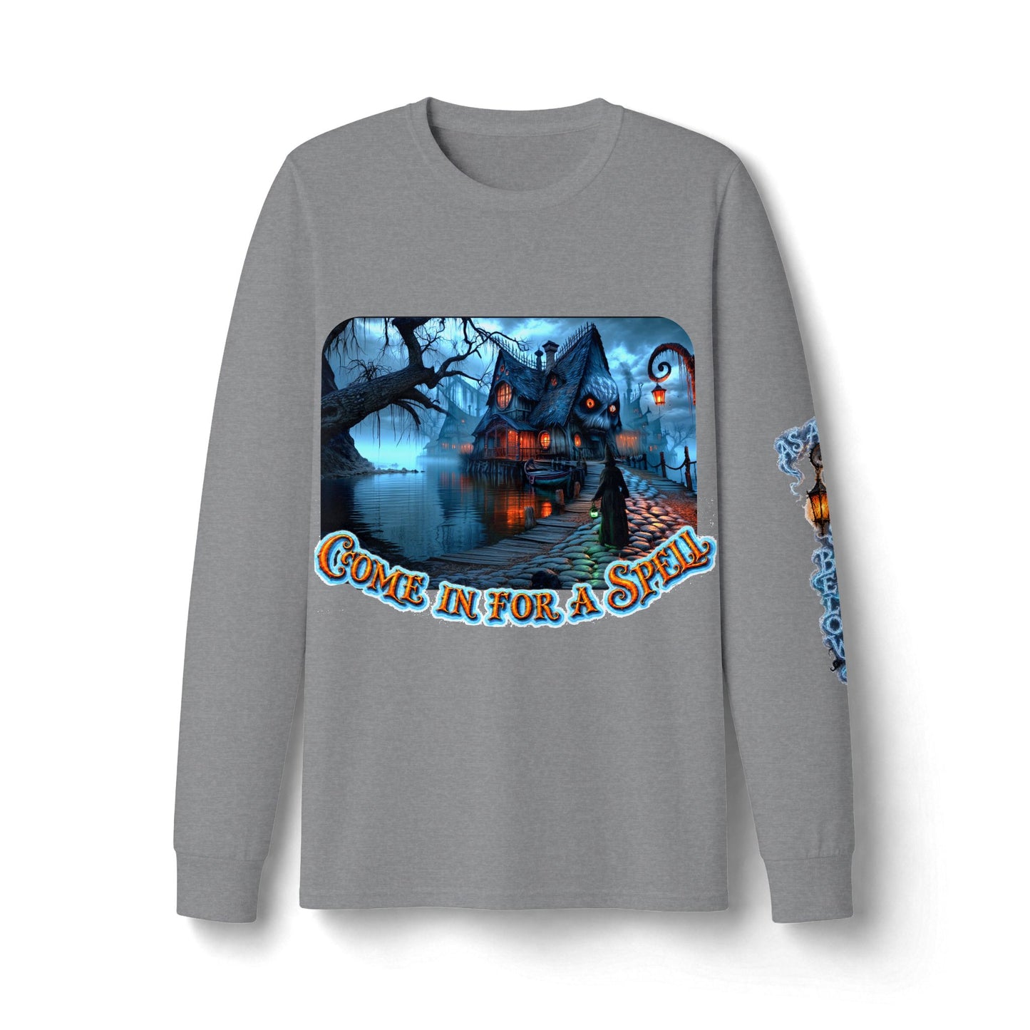 UNISEX HALLOWEEN WITCH HOUSE LONG SLEEVE TEE — "Come In For A Spell"
