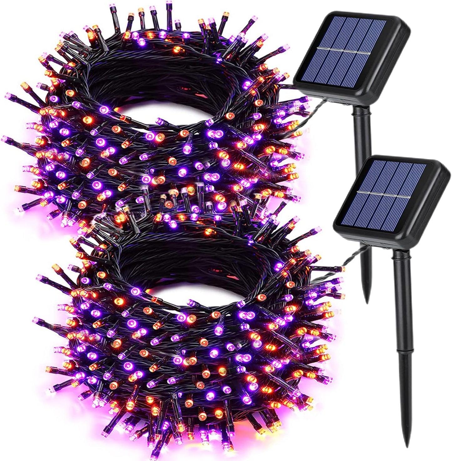2 Pack Orange Purple Halloween Solar String Lights Total 144 FT 400 LED 8 Modes Waterproof Solar Halloween Lights Outdoor for Halloween Decorations