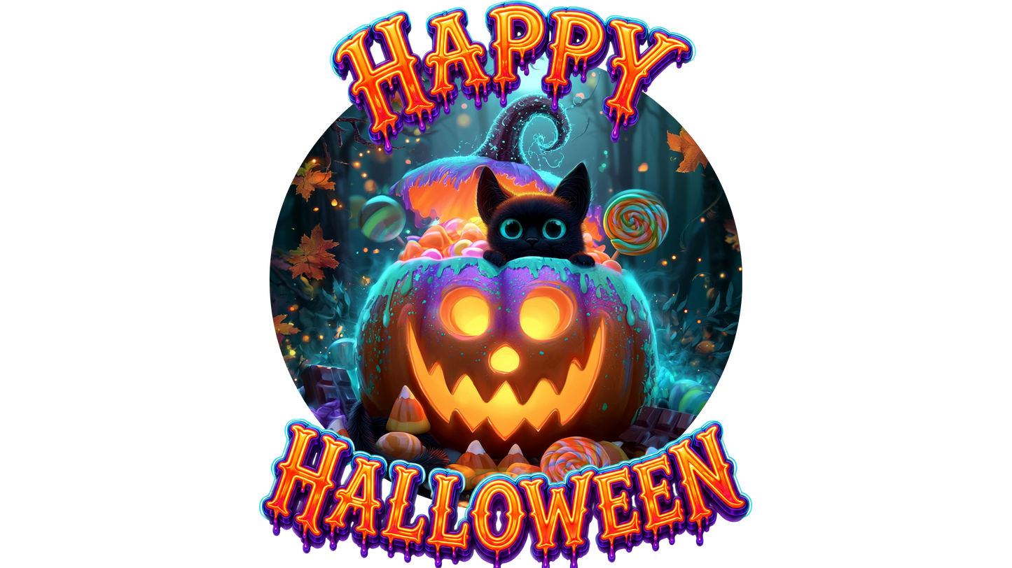 KIDS T-SHIRT Halloween - Happy Halloween GLOWING Jack-o'-Lantern Pumpkin & Black Cat
