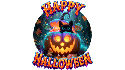 KIDS T-SHIRT Halloween - Happy Halloween GLOWING Jack-o'-Lantern Pumpkin & Black Cat