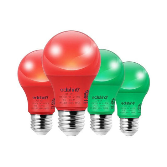 2 Red and 2 Green LED Light Bulbs A19 LED Bulbs 60W Equivalent, E26 Medium Base, 9W, Non-Dimmable 4-Pack