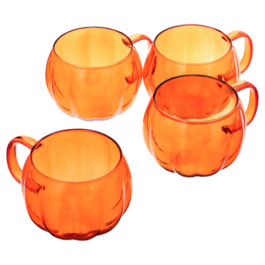 Orange Glass Pumpkin Mug 4 Pack Drinkware Sets