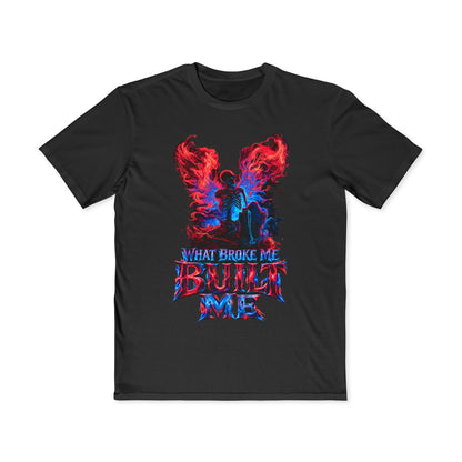 MEN'S SLIM FIT GRAPHIC TEE — 'What Broke Me Built Me' Angel Wings Rock T-Shirt
