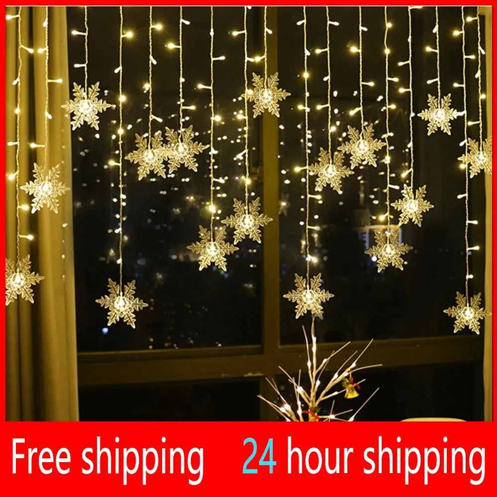 3.5M Christmas Lights LED Fairy String Lights Snowflake Curtain Garland Waterproof for Holiday Party Xmas Decoration 2024
