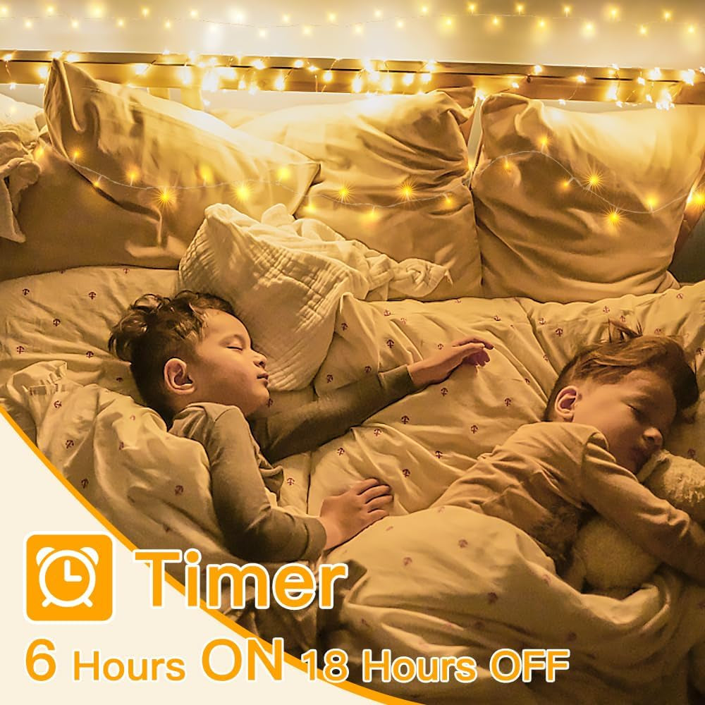 String Lights Indoor 200LED 60FT, Warm White Connectable Plug in LED Outdoor Light, 8 Modes Waterproof Timer Christmas Lights for outside Bedroom House Party Wedding Camping