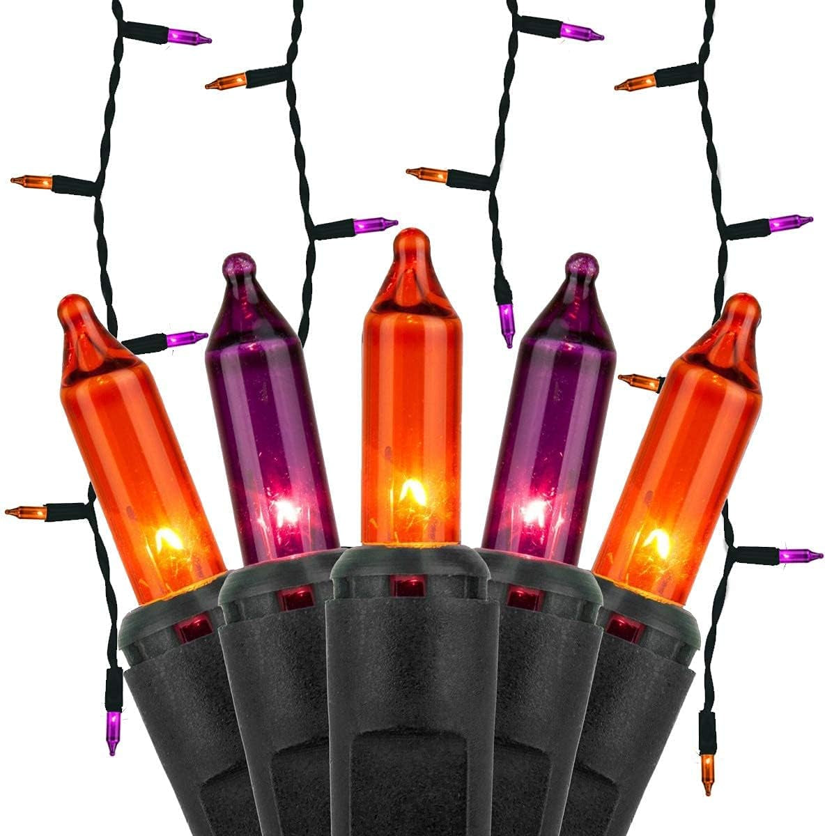 8.5 Ft 150 Purple/Orange Icicle Lights - Black Wire, Indoor/Outdoor Halloween Lights