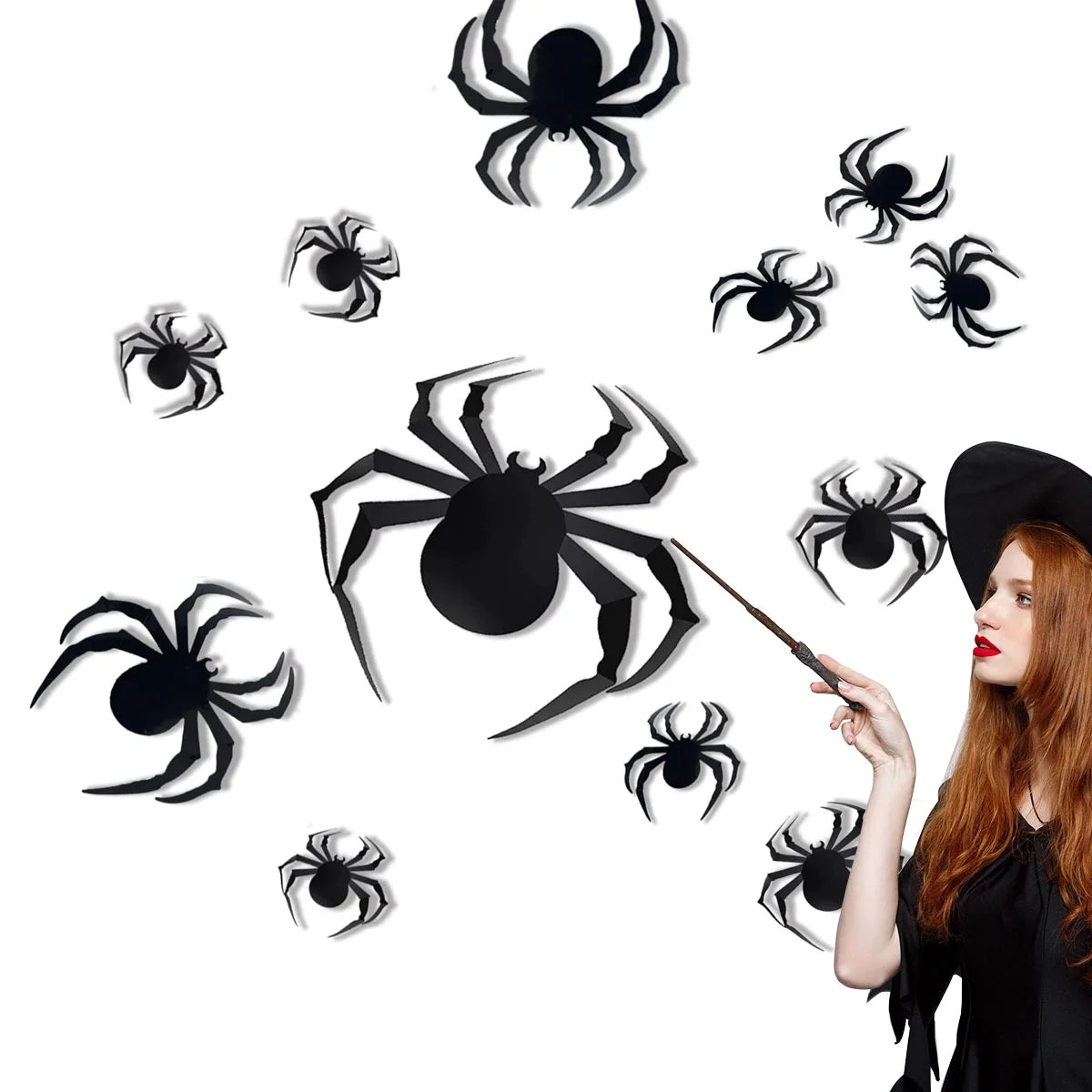 12 Spider LED Stickers Halloween Decorations - 3D Spider Print DIY Wall Decoration - for Halloween Party Decoration