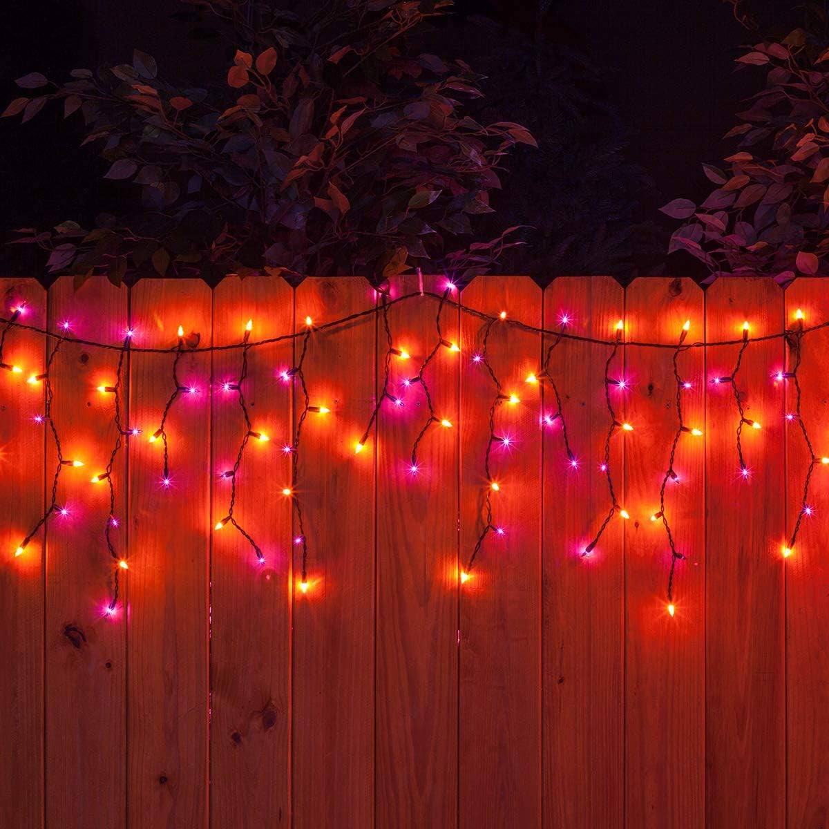 8.5 Ft 150 Purple/Orange Icicle Lights - Black Wire, Indoor/Outdoor Halloween Lights