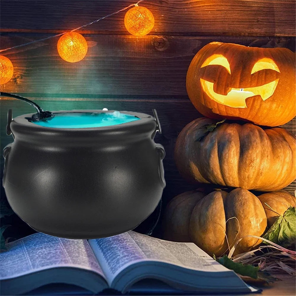 Halloween Party Mist Maker, Halloween Witch Cauldron Fog Maker with 12 LED Lights,Water Fountain Pond Fog Atomizer