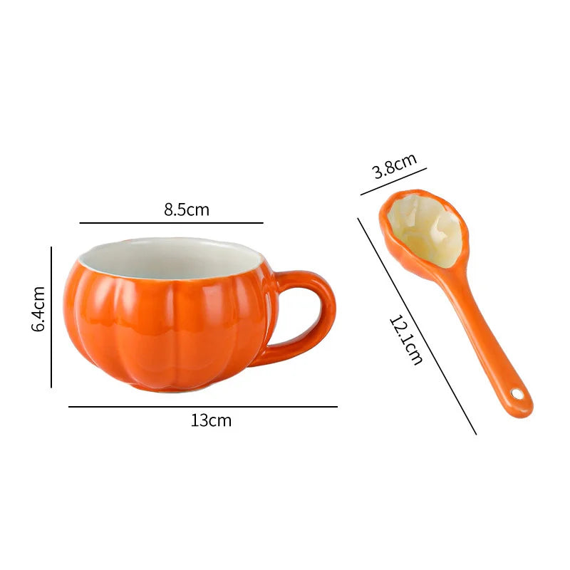 Halloween Creative Pumpkin Mug Ceramic Cup with Spoon Soup Mug with Lid Oatmeal Breakfast Cup for Kids Tea Milk Coffee Cup