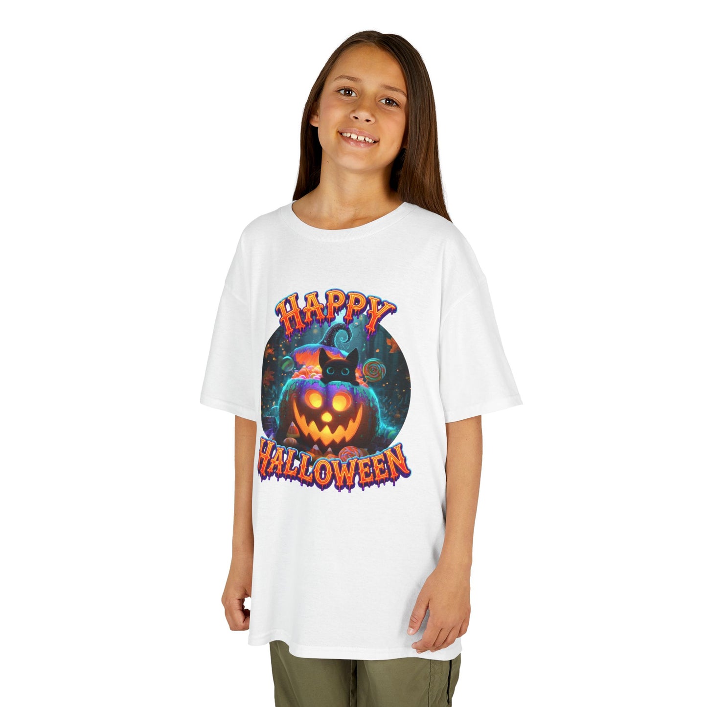 KIDS T-SHIRT Halloween - Happy Halloween GLOWING Jack-o'-Lantern Pumpkin & Black Cat
