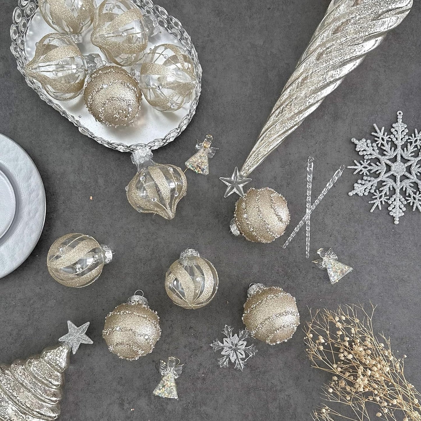 Christmas Ball Ornaments Set, Shatterproof Christmastree Decorations,12Ct Large Plastic Hanging Ornaments, 70Mm/2.76",Champagne Gold