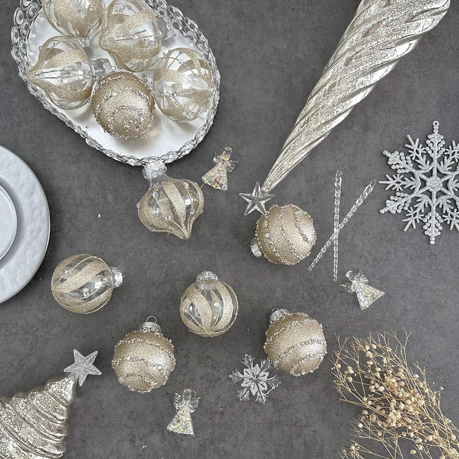 Christmas Ball Ornaments Set, Shatterproof Christmastree Decorations,12Ct Large Plastic Hanging Ornaments, 70Mm/2.76",Champagne Gold