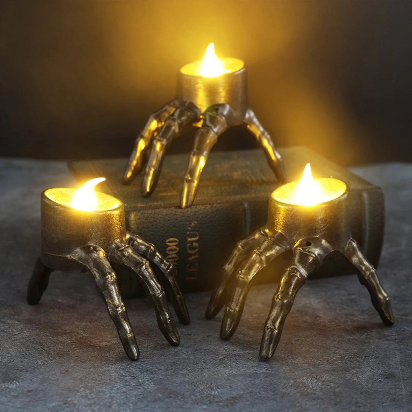 Halloween Flameless Candles Holder Lights, Ghost Skeleton Hand Candle, Battery Operated Led Candle Lights for Home Party, Halloween Decorations Indoor