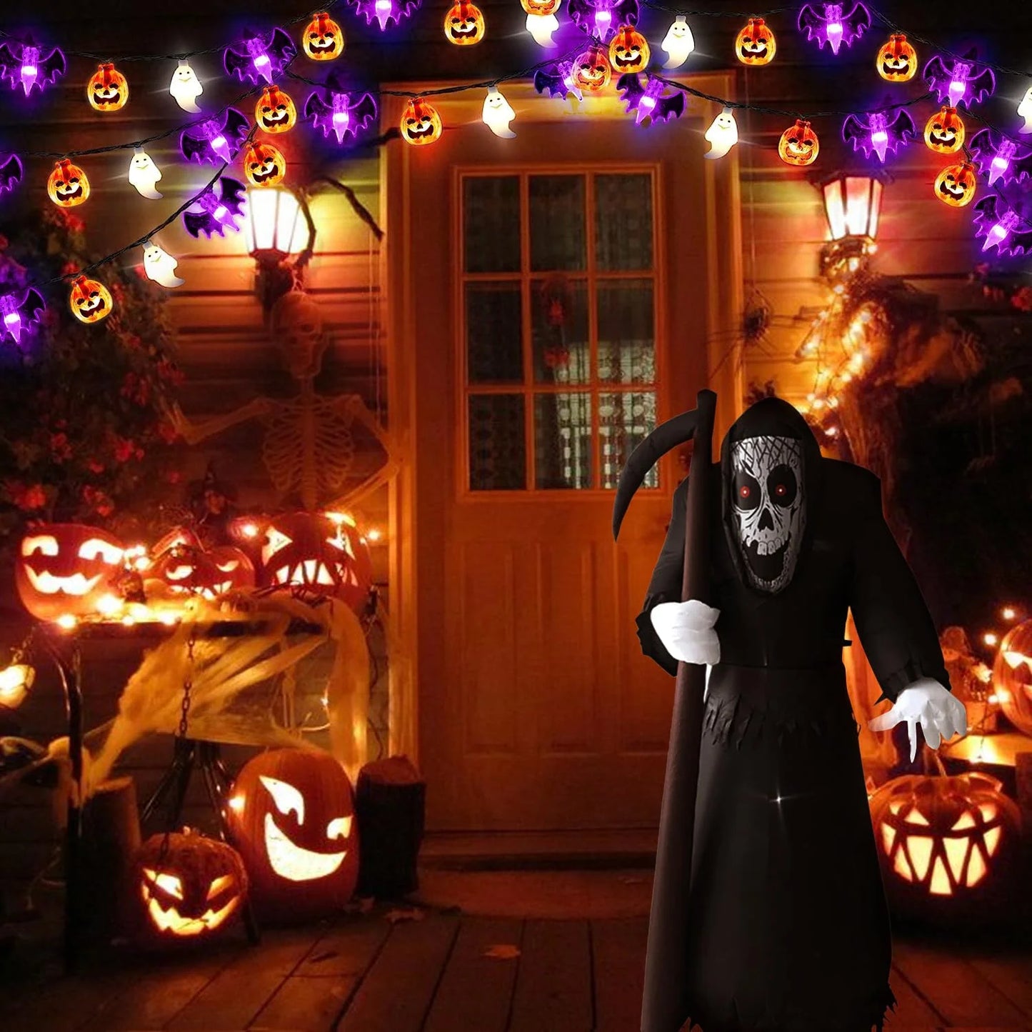 20Ft 40 LED Halloween String Lights with Pumpkin Bat Ghost, 8 Lighting Modes Waterproof Halloween Decorations for Home Party Decor
