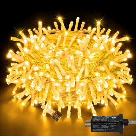 String Lights Indoor 200LED 60FT, Warm White Connectable Plug in LED Outdoor Light, 8 Modes Waterproof Timer Christmas Lights for outside Bedroom House Party Wedding Camping