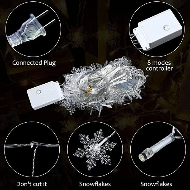 3.5M Christmas Lights LED Fairy String Lights Snowflake Curtain Garland Waterproof for Holiday Party Xmas Decoration 2024
