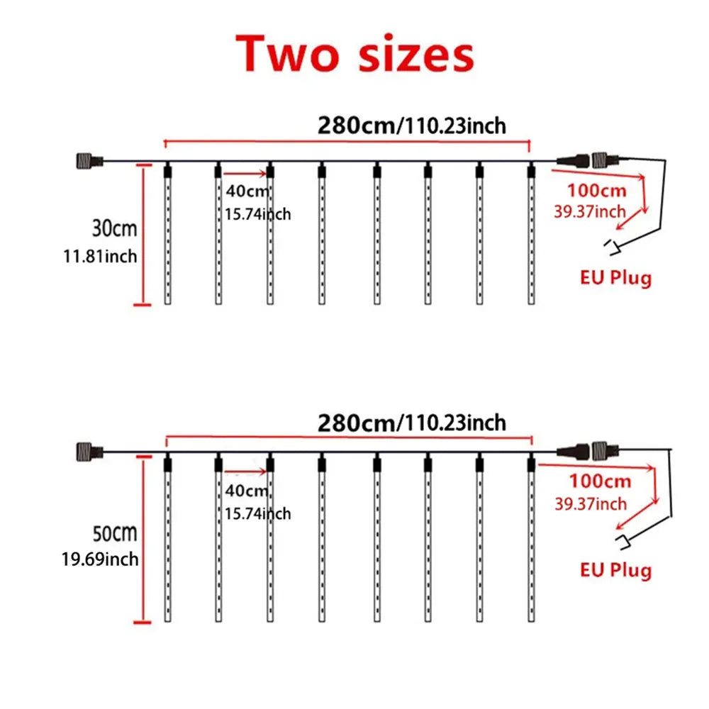 50Cm EU Plug Meteor Shower Rain Street Garlands for Outdoor Garland Fairy Garden Lights Wedding Holiday Lighting