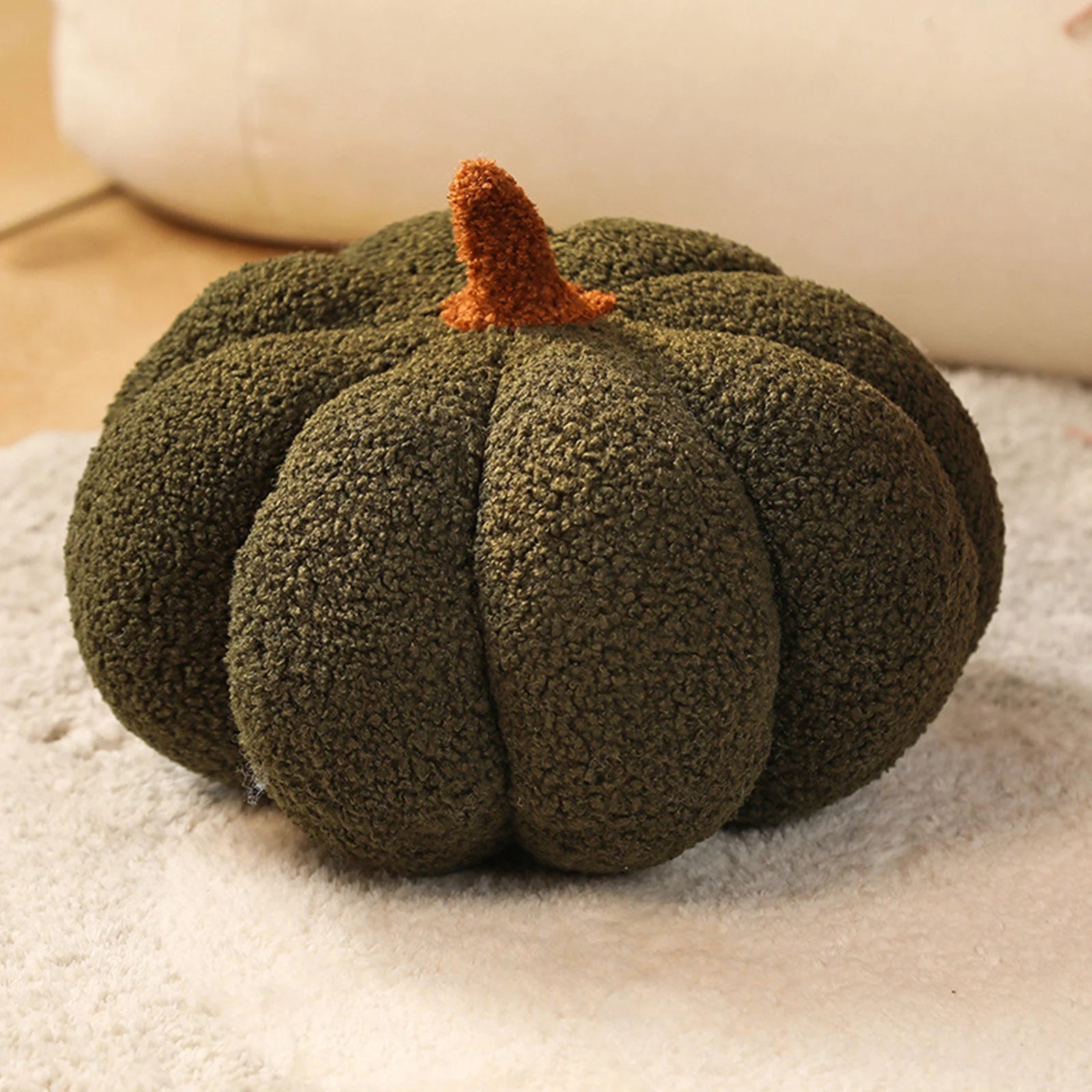 Pumpkin Throw Pillows, Soft Sherpa Pumpkin Pillows Plush Toy, Halloween Fall Pillow Cute 3D Pumpkin-Shaped Plush Cushion, Fall Decorative Fluffy Throw Pillow Cushion (Black, 7.9In)