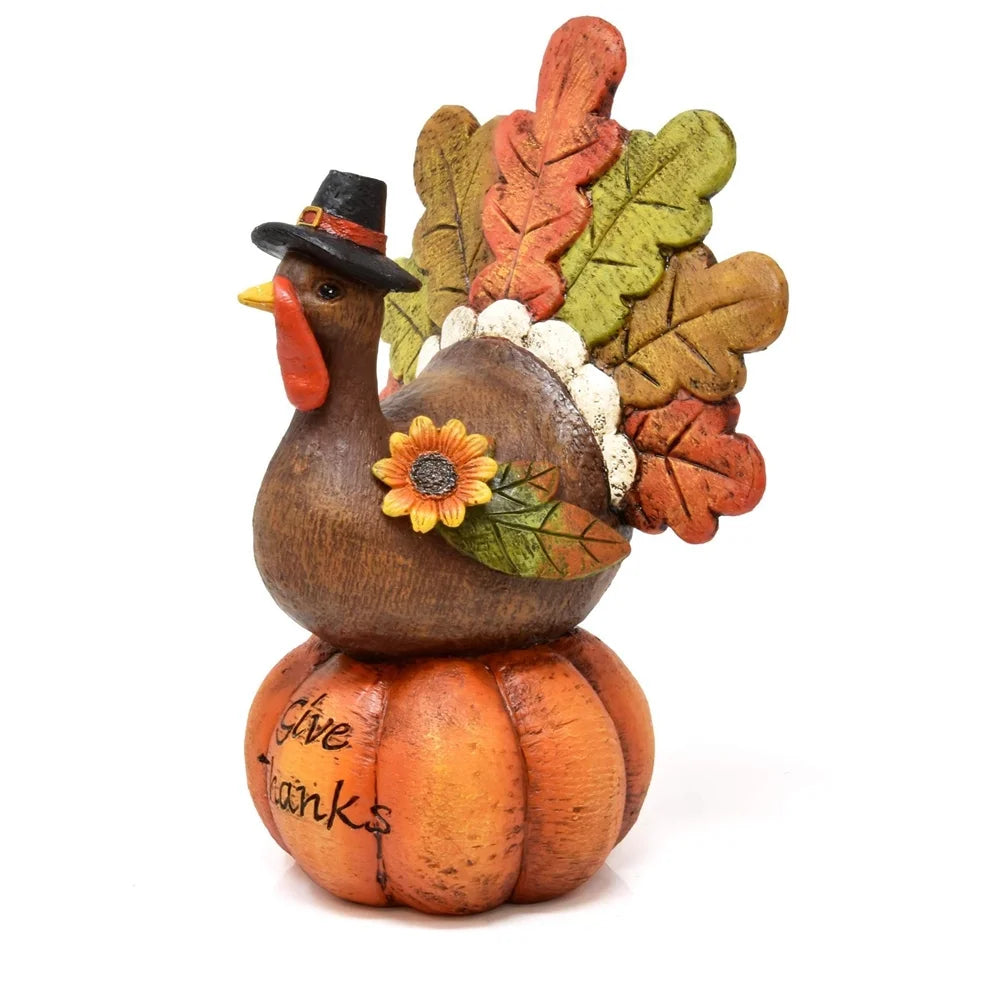 Hand-Painted Thanksgiving Turkey Pumpkin Table Decoration, Resin Table Turkey Pumpkin Centerpiece Table Decoration