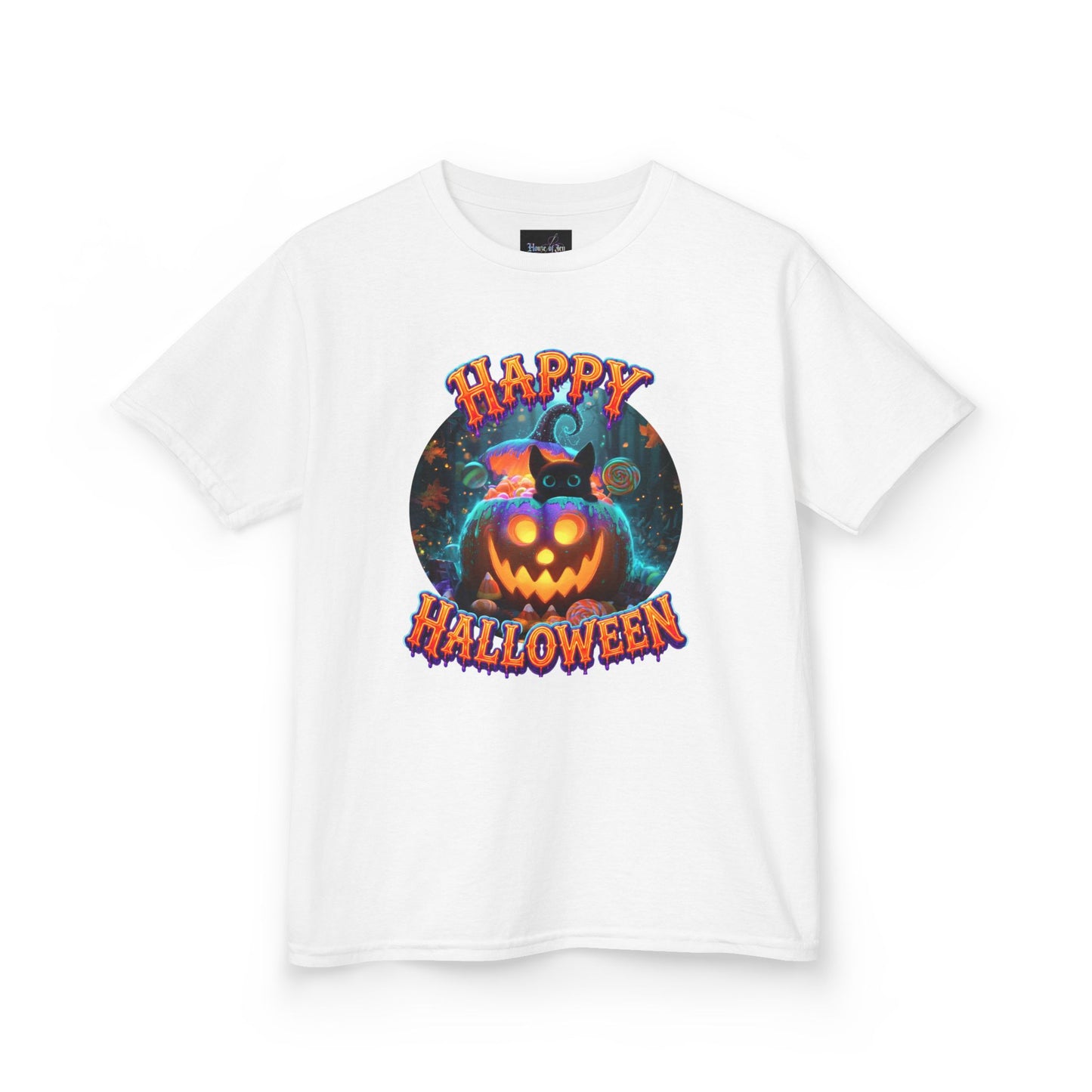 KIDS T-SHIRT Halloween - Happy Halloween GLOWING Jack-o'-Lantern Pumpkin & Black Cat