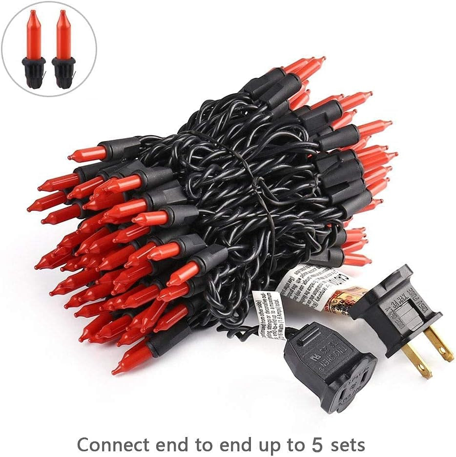Orange Halloween Lights, 21.3Ft 100-Ct Incandescent String Lights Connectable, UL Certified, Black Wire Mini Light Set for Indoor & Outdoor Decorations, Holiday, Christmas