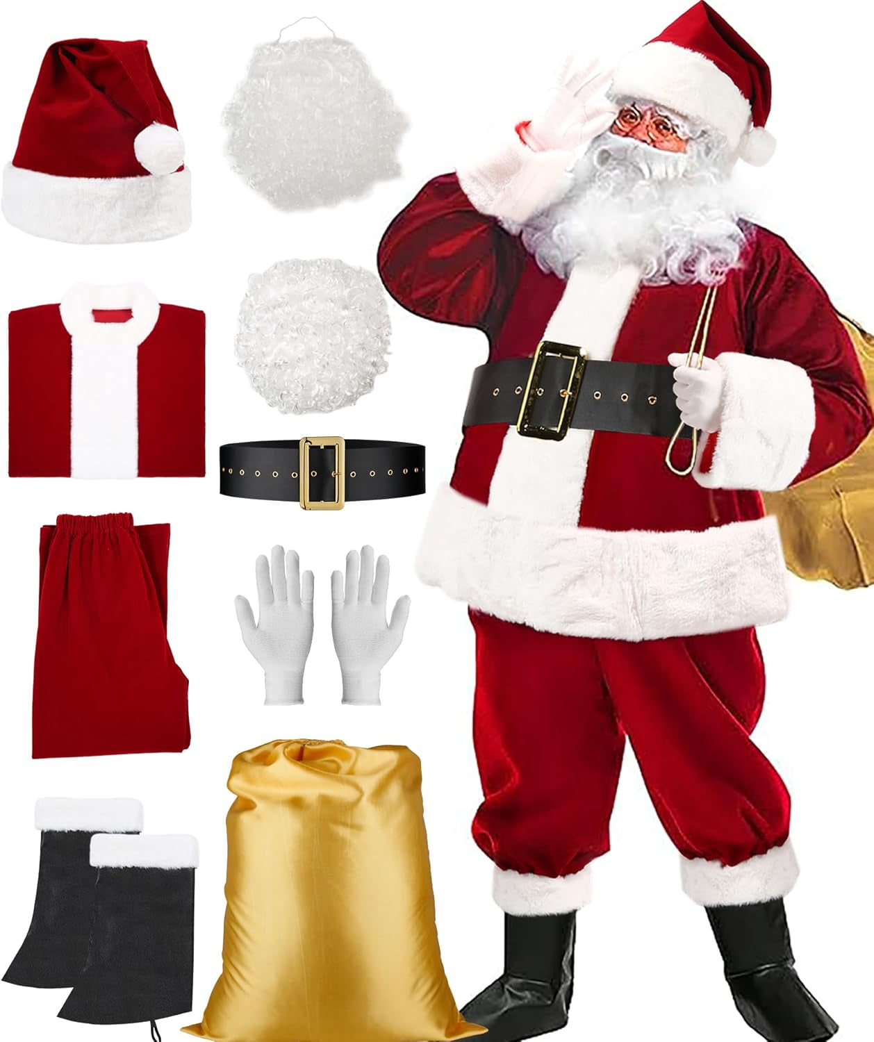 Men'S Santa Claus Costume 9PCS Santa Costume Deluxe Set - Adult Christmas Santa Suit Outfit